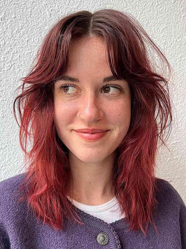 Glatte 14" Lace Front Perücke Rotes Synthetikhaar