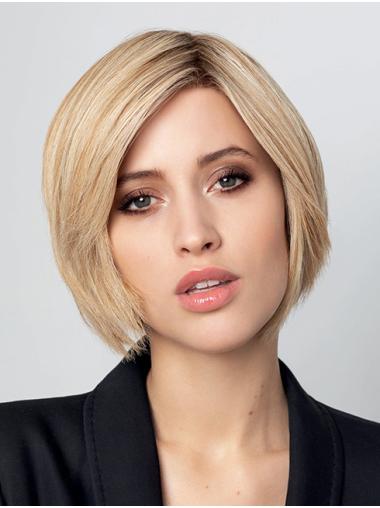 Blonde Bob Perücke Kinnlang Glatt Echthaar Mit Monofilament