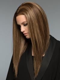 Lange 18 Zoll Glatthaar Echthaarperücke blond ohne Pony