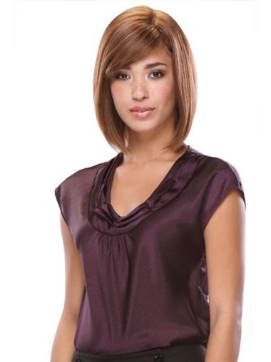 Glatte Bob Perücke auburn Echthaar stilvoll für Damen