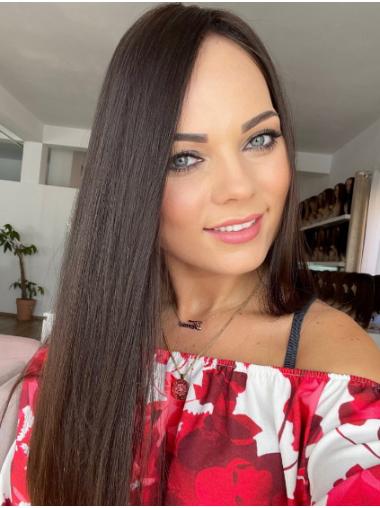 Glatte Echthaarperücke 22" Braun für Frauen Online