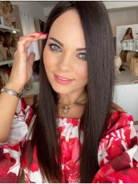 Glatte Echthaarperücke 22" Braun für Frauen Online