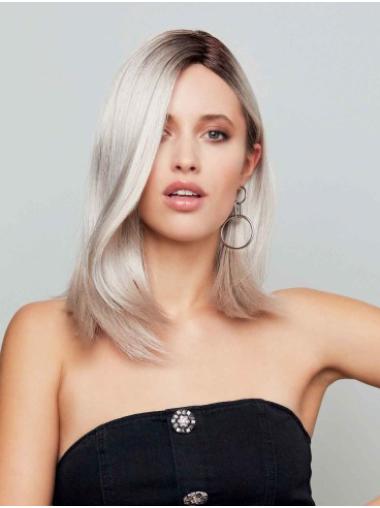 Schulterlange Graue Synthetikperücke Für Damen Glatt