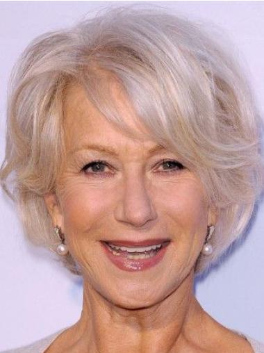 Kurze Gewellte Graue Echthaarperücke Mit Offenem Kappendesign