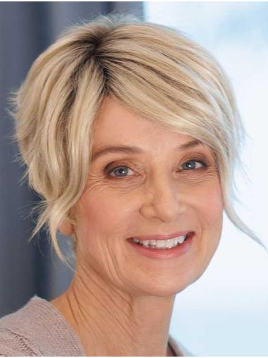 Modische Blonde Kurze Glatte Boycut Perücke aus Synthetikhaar