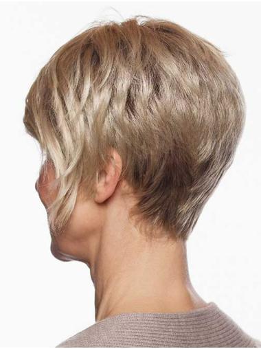 Modische Blonde Kurze Glatte Boycut Perücke aus Synthetikhaar