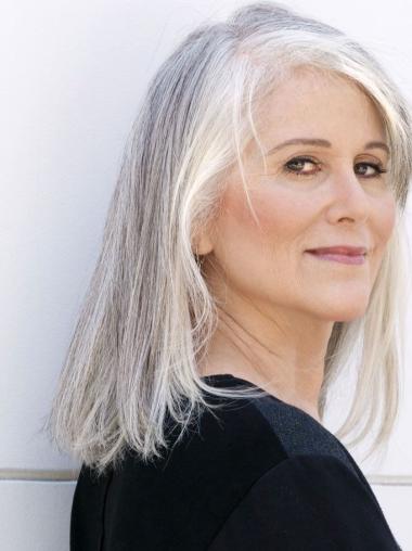 14 Zoll Glatte Graue Echthaarperücke Handgeknüpft  mit Cap