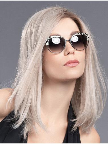 Preiswerte Echthaar Monofilament Perücke Platinblond Schulterlang