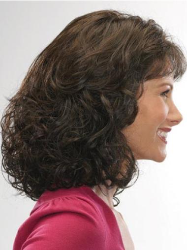 Beste Schulterlange Gewellte Braune Echthaarperücke Langer Stil