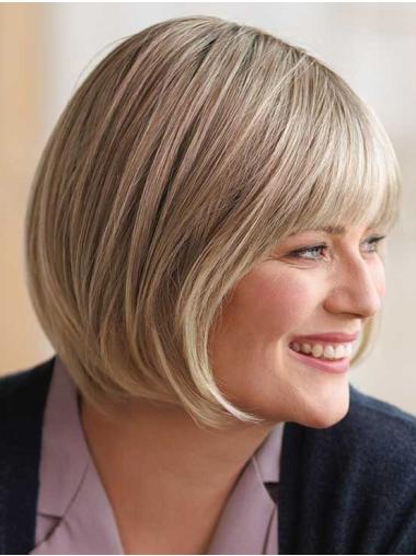 Kinnlange Glatte Blonde Bob Perücke aus Synthetikhaar