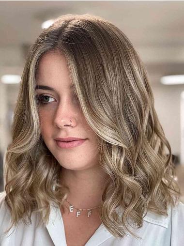 14 Zoll Schulterlange Blonde Synthetikperücke für Damen Ohne Pony