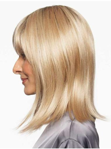 Glatte Gestufte Blonde Perücke aus Synthetik mit Monofilament für Damen
