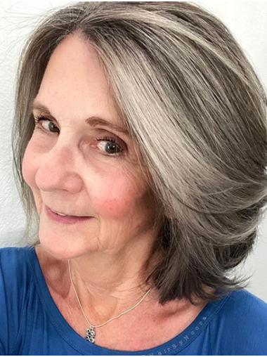 Kinnlange Graue Bob Perücke 10" Glattes Remy Echthaar