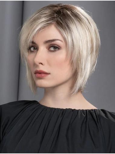 Platinblonde Monofilament Bob Perücke 10" Glatter Stil