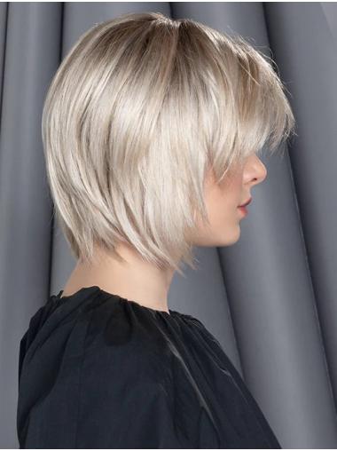 Platinblonde Monofilament Bob Perücke 10" Glatter Stil