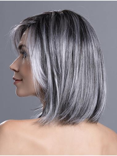 Graue Glatte Bob Perücke Schulterlang Monofilament Stil