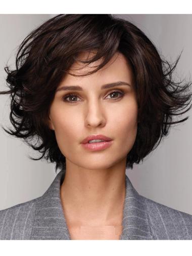Kurze Gewellte Perücke für Damen Synthetischer Bob Schnitt