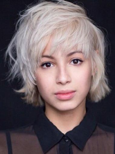 Platinblonde Echthaarperücke Kurzer Glatter Bob