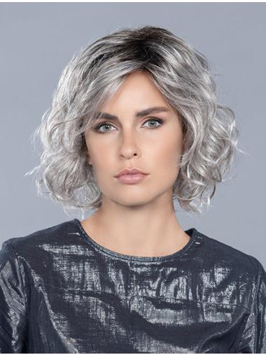 Graue Lockige Synthetikperücke mit Lace Kappe Gestuft