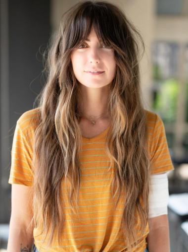 Glatte Blonde Synthetikperücke 24 Zoll Länge mit Pony