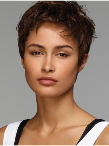 Braune Glatte Boycut Perücke Synthetikhaar Capless