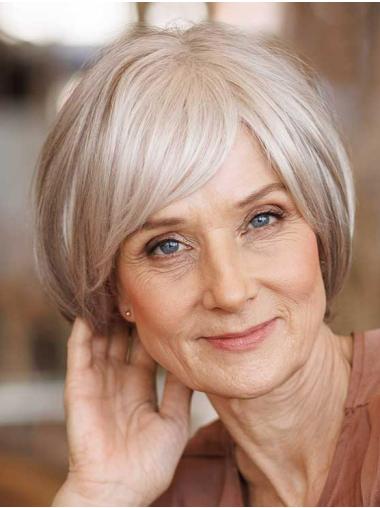 Weiße Glatte Bob Perücke Synthetik mit Lace Front