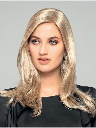 Lange Glatte Blonde Synthetikperücke Monofilament