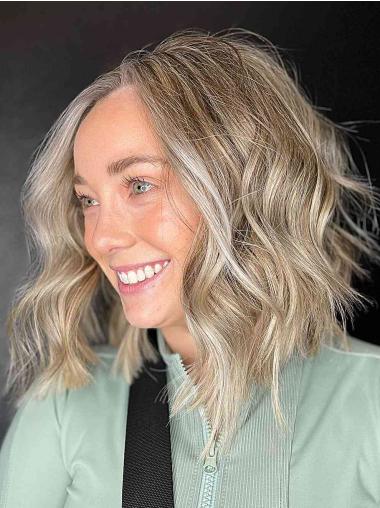 Platinblonde Wellenperücke 12 Zoll Remy Echthaar für Damen