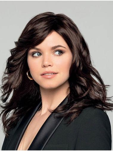 Lange Wellenförmige Braune Perücke Gestufter Synthetikstil für Damen