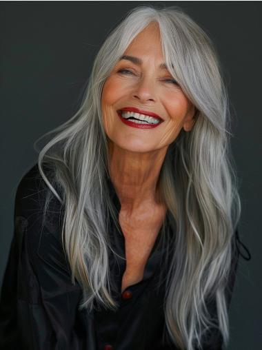 18" Zoll Lange Glatte Graue Lace Front Perücke