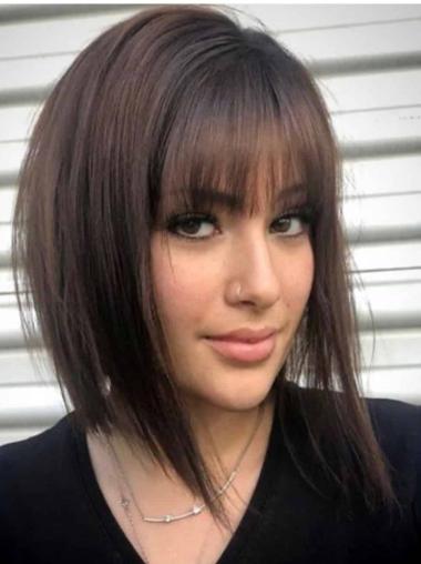 Lace Front Perücke 12 Zoll Glattes Echthaar Schulterlänge