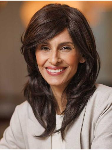 Lange Braune Gewellte Perücke Gestuftes Synthetikhaar