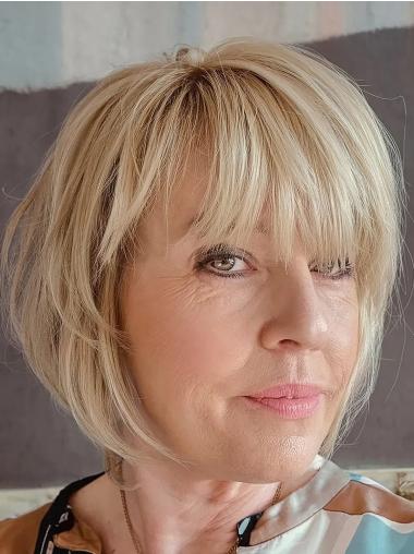 Blonde Glatte Bob Perücke 10 Zoll Remy Echthaar Lace-Front