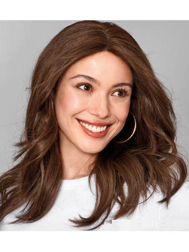 Lange Glatte Braune Echthaar Perücken Stil für Damen