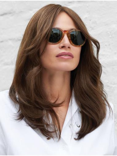 Lange Glatte Braune Echthaar Perücken Stil für Damen