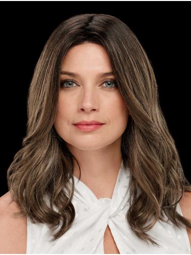 Lange Gewellte Braune Perücke Synthetikhaar Ohne Pony