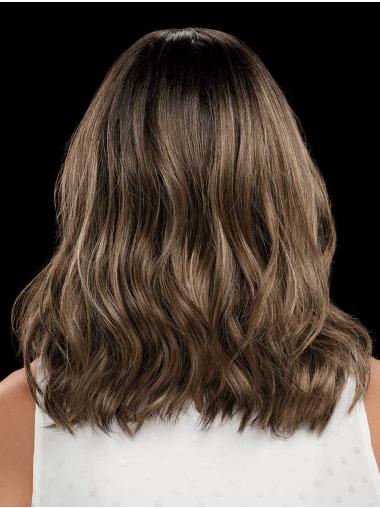 Lange Gewellte Braune Perücke Synthetikhaar Ohne Pony