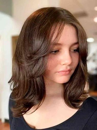 Lace Front Perücke Schulterlang Gestuftes Synthetikhaar