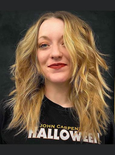 Lange 16 Zoll Blonde Gewellte Perücke Remy Echthaar