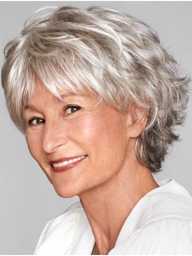 Kurze Graue Gewellte Perücke Synthetikhaar für Damen