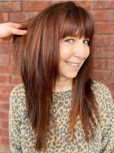 Lange 16 Zoll Auburn Perücke Glattes Echthaar mit Pony