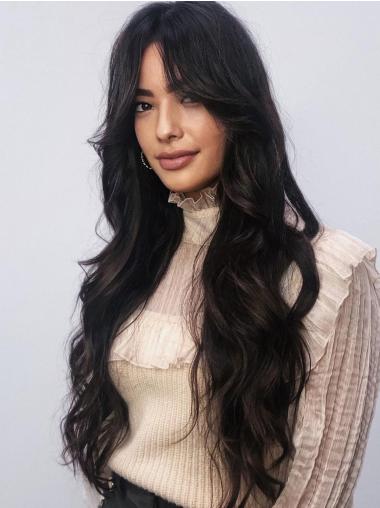 Gewellte Schwarze Perücke 24" Gestuftes Remy Echthaar