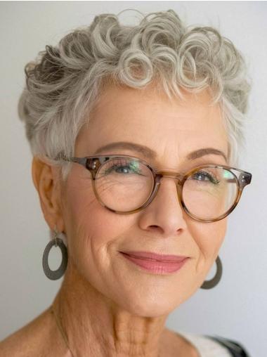 Graue Echthaarperücke Im Boycut Gelockt Mit Lace-Front