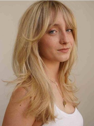 Remy Echthaar Perücke Glatt Blonde mit Pony Monofilament