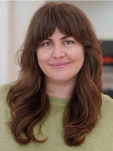 Braune Gewellte Echthaar Lace Front Perücke Mit Pony