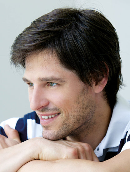 Schwarze Glatte Männerperücke Premium Synthetik