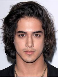 Lace Front Schwarze Gewellte Echthaar Herrenperücke