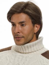 Kurze Braune Glatte Herrenperücke 100% Handgebunden