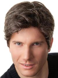 Graue Remy Echthaar Herrenperücke Kurz Glatt
