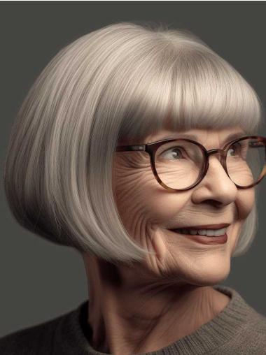 Damen Echthaarperücke 10 Zoll Glatter Bob In Platinblond